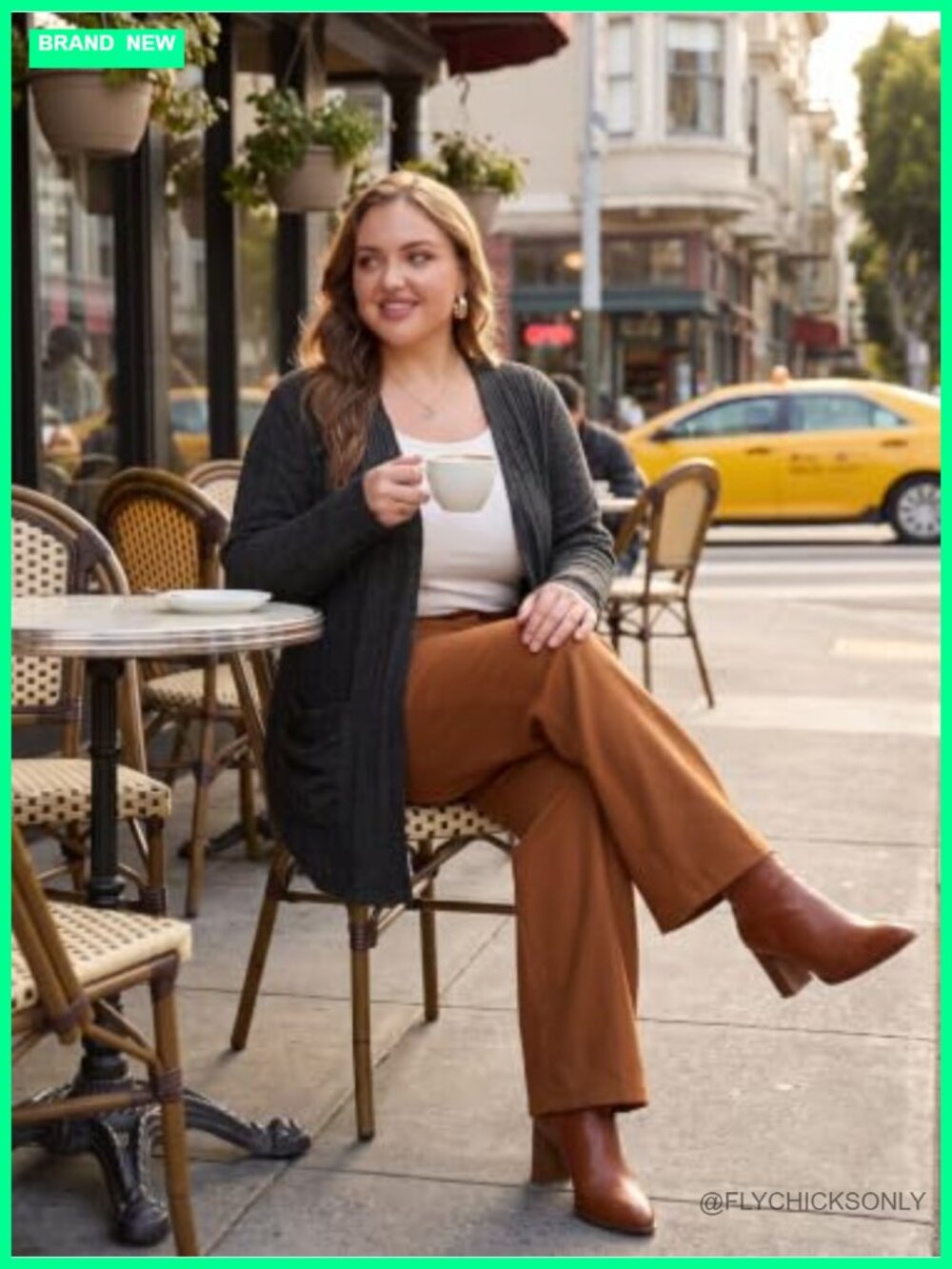 Plus Size Open Front Ribbed Cardigan Sweater with Pockets - Picture 4 of 5